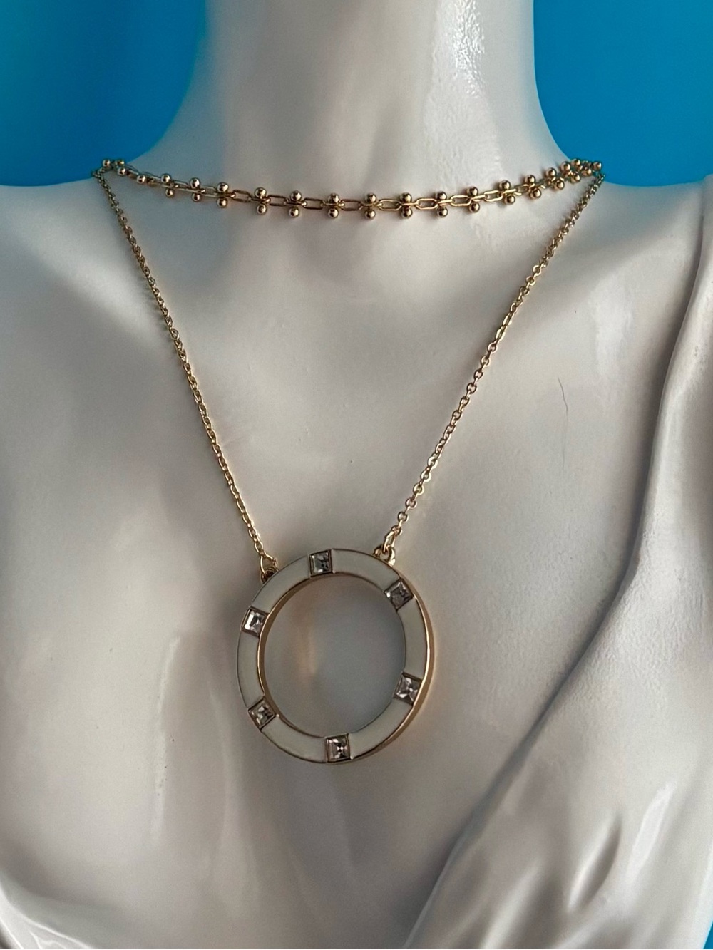 Park Lane Gold & White Enamel Circle 2 in 1 Necklace